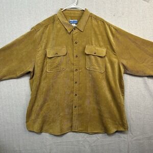 Stag‎ Hill By Haband Men's Corduroy Button Up Shirt 3XL Mustard Yellow/Brown